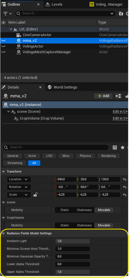 Radiance Field Model Settings