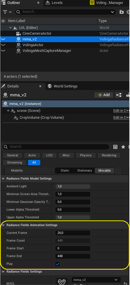 Radiance Field Animation Settings